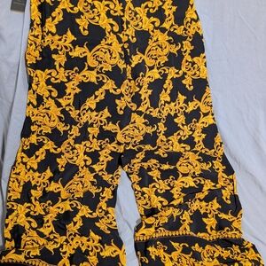 Forever 21 Black and Gold Ornate Print Trousers